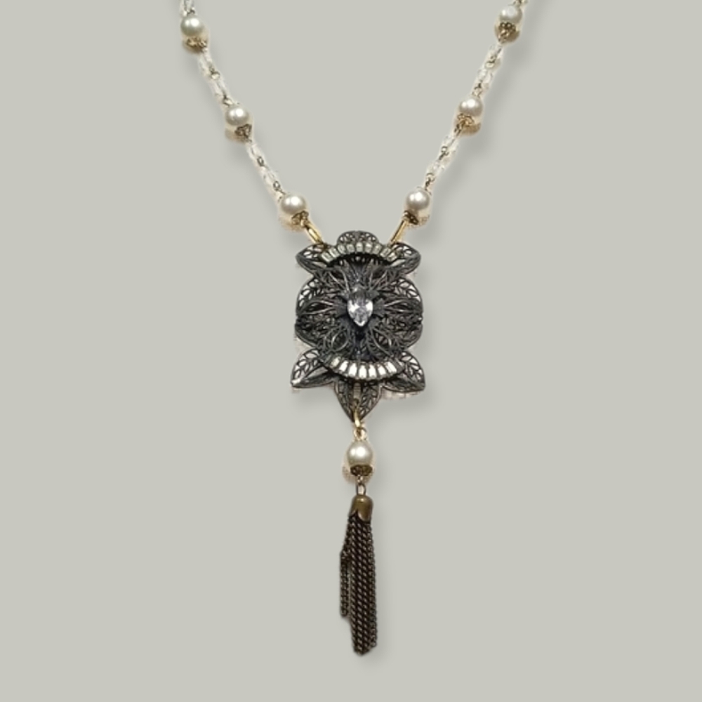 Repurposed Vintage Necklace 1920s Art Deco Faux Pearl Hand Crafted - Picture 2 of 12